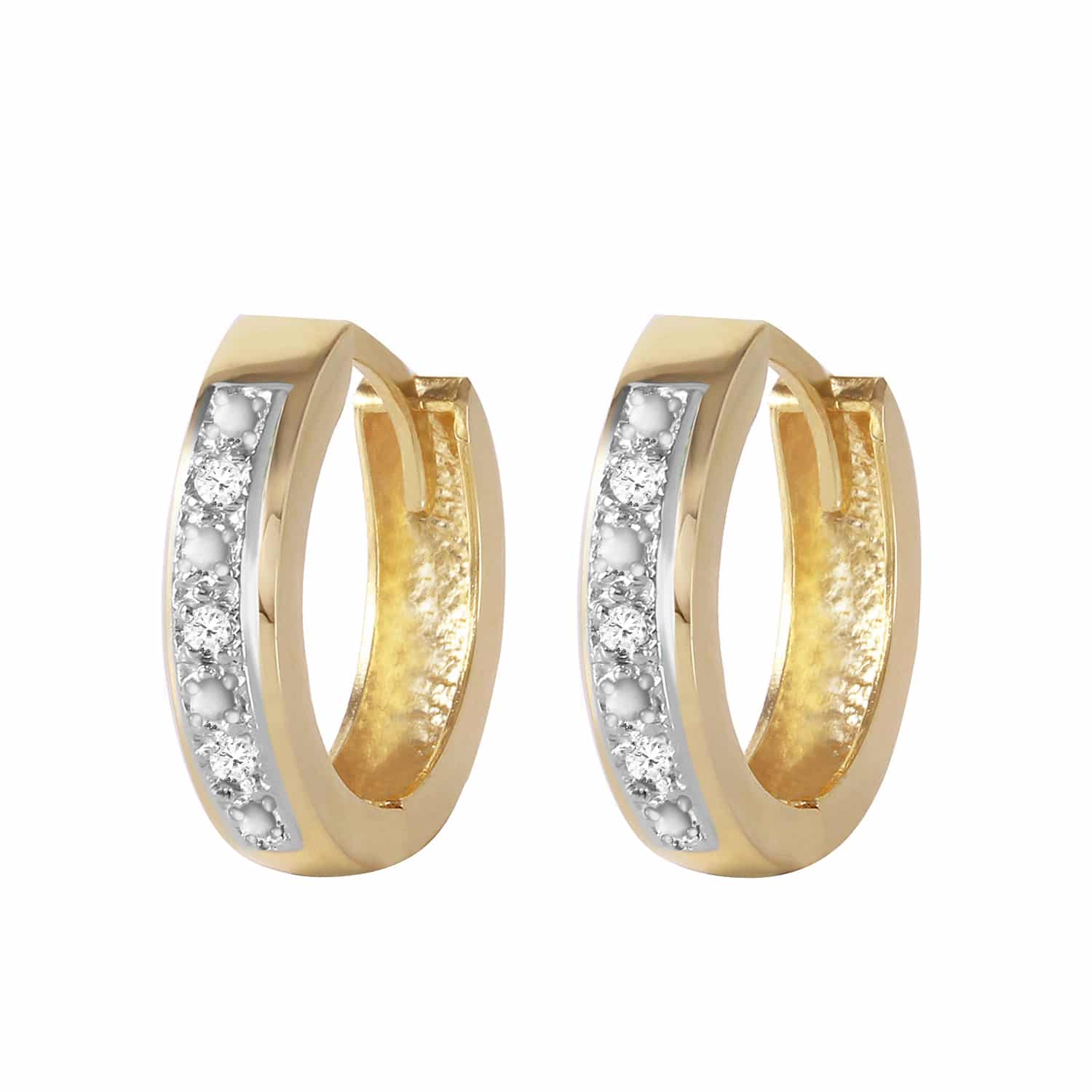 0.04 Carat 14K Solid Gold Hoop Huggie Earrings Diamond