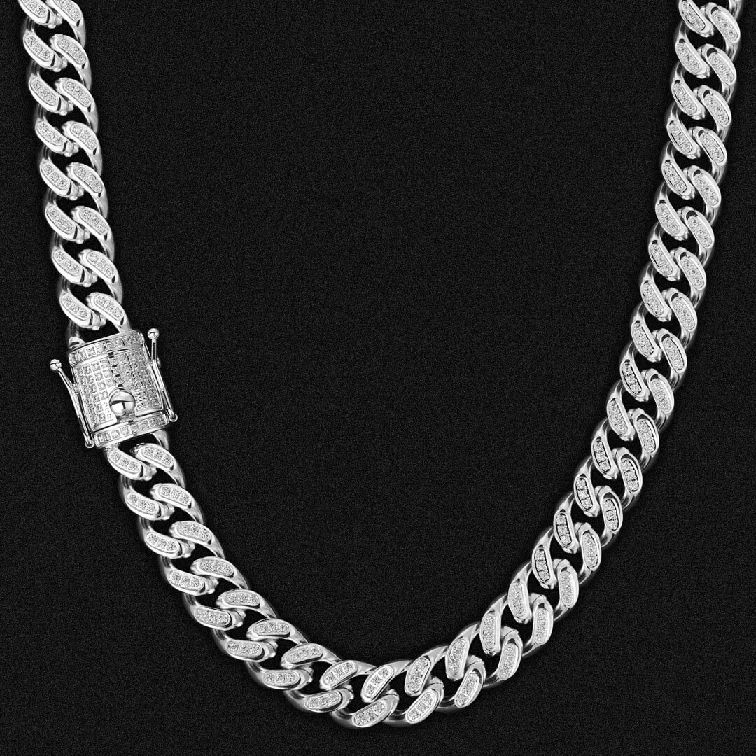14mm Iced Cuban Link Chain White Gold Plated  krkc& co