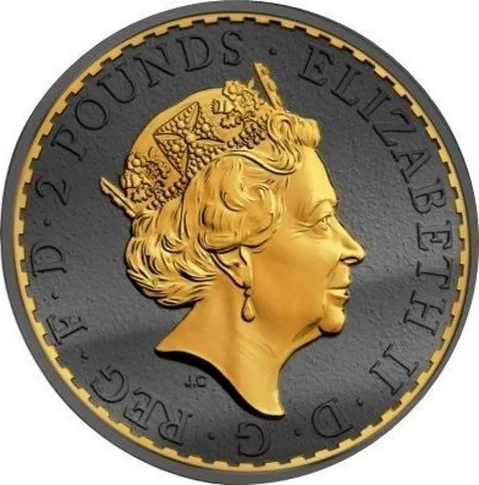 Great Britain 1 Oz Silver 2 Pounds " Gold Black Empire Britannia"  2016 ...
