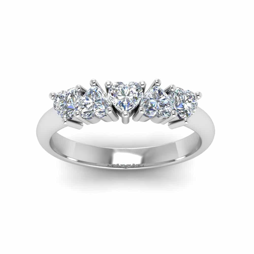 Heart Diamond Mothers 5 Stone Ring In 14K White Gold