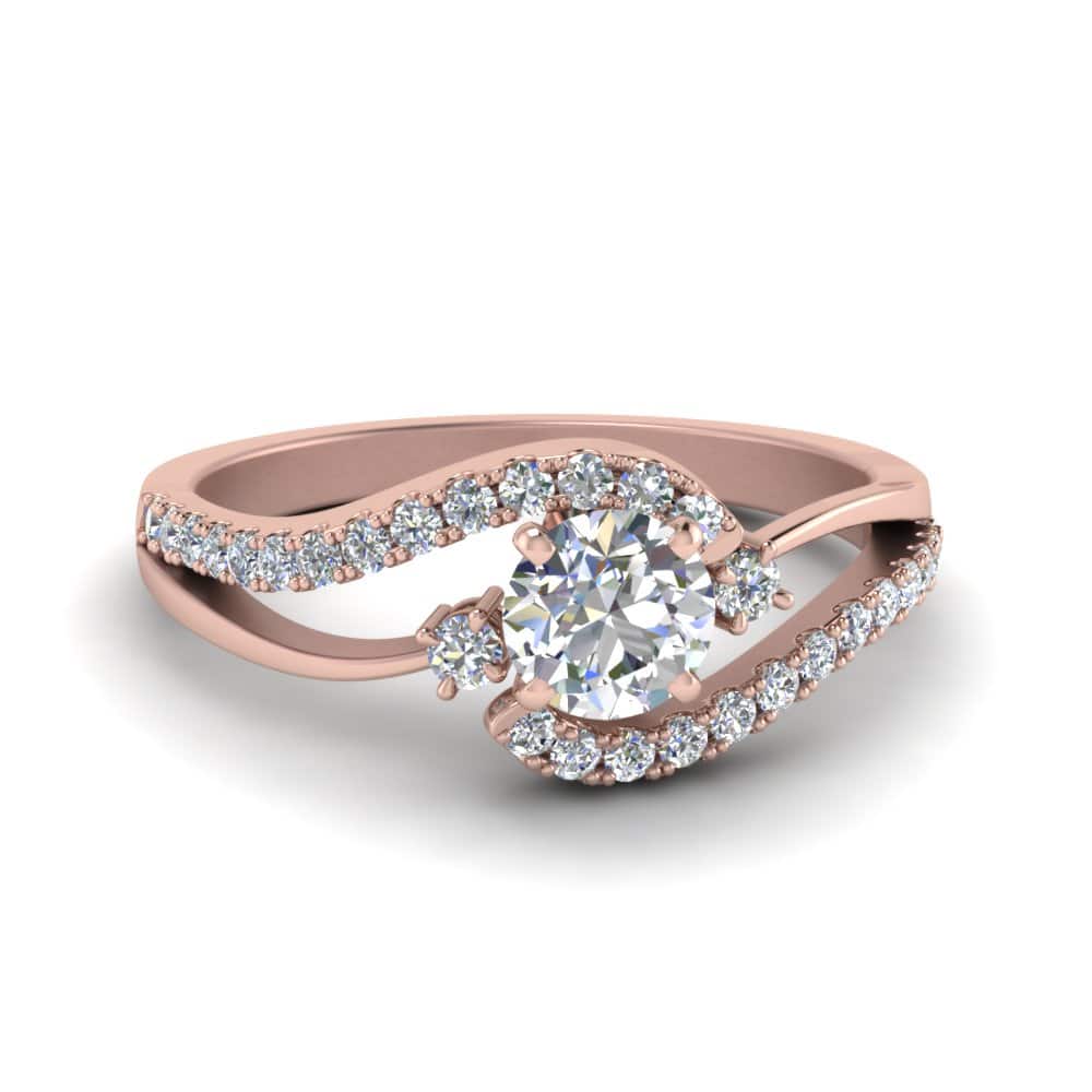 Round Cut Swirl 3 Stone Diamond Engagement Ring In 18K Rose Gold ...