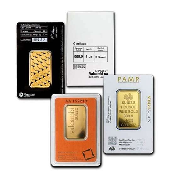 Secondary Market 1 oz Gold bars (w/Assay Card)