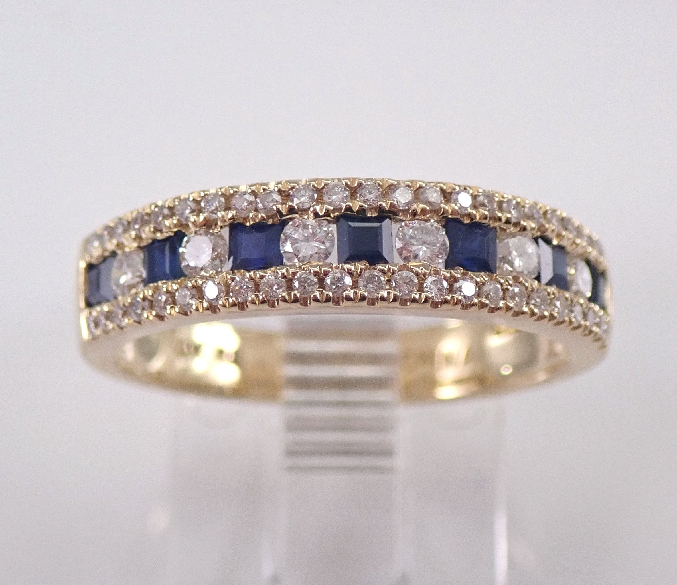 Yellow Gold Sapphire and Diamond Wedding Ring Anniversary Band Size 6. ...